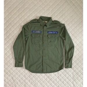 Y2K VTG DENIM‎ & SUPPLY RALPH LAUREN Distressed green Button up Sz M eagle flag